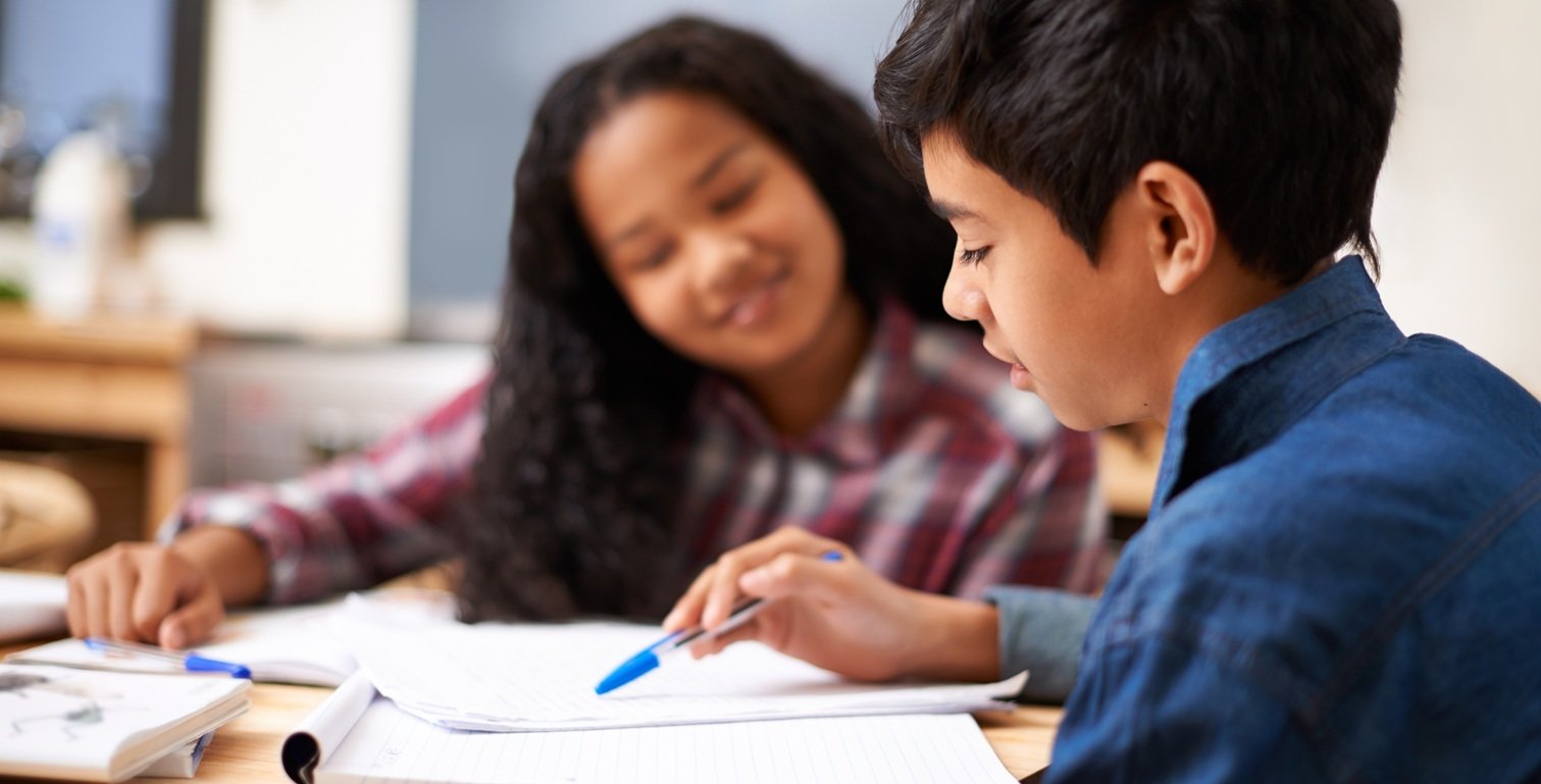 pupils studying together at desk